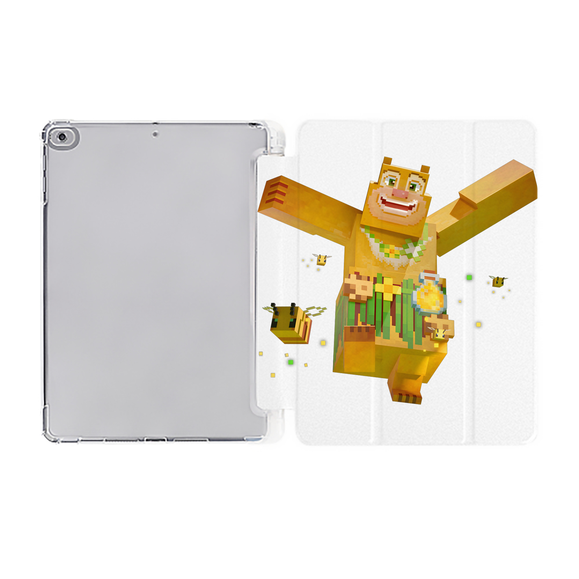 （画像用） マインクラフト ブロックの世界 Minecraft MC Block world IPad ケース ペン収納付き 三つ折りスタンド PUレザー×シリコン 対応機種9.5/10.5/10.9インチ